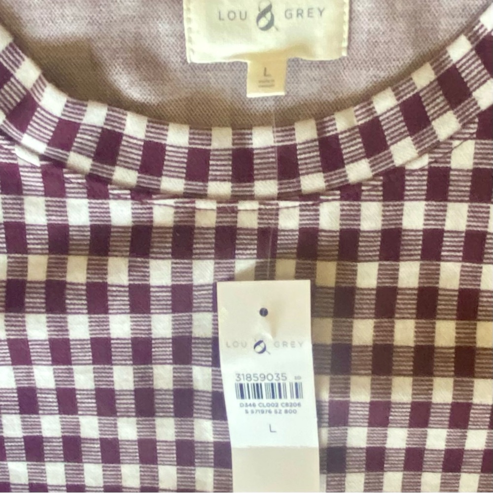 LOU AND GREY BIRDSEYE GINGHAM PONTE SWEATSHIRT IN PLUM KISS SIZE LARGE - Picture 5 of 9